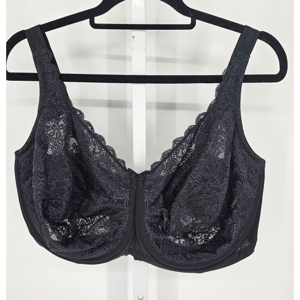 Elila Womens Sz 38J Full Coverage T Shirt Bra Sheer Sexy Lace Black Style 2311
